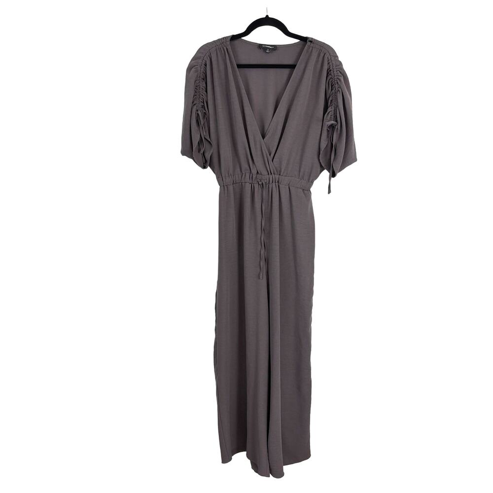 LA Charme U Jumpsuit‎ Scrunch Sleeves Eggplant Color S